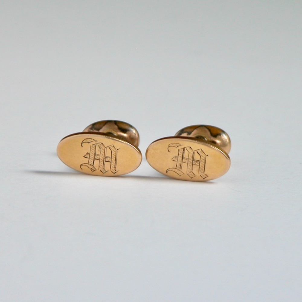 Antique Initial Engraved M Gold Tone Cufflinks